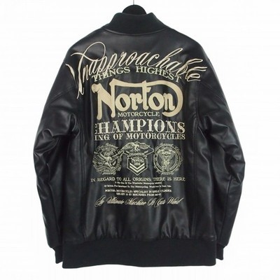 NORTON MAX Leather Collar Stand Blouson Jacket L Black PU Filled AB Condition