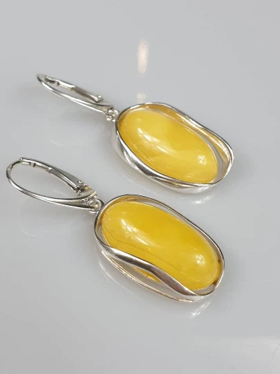 Orecchini in ambra bianca Grande ambra baltica naturale Burro Ambra bianco... - Immagine 2 di 4