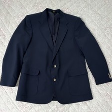 Haggar Magic Stretch Blue Solid Sports Coat Blazer 46R Single-Breasted 2-Button