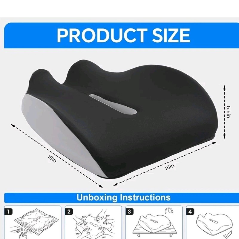 Ergonomic Portable Seat Cushion for Tailbone Support, Black & Gray