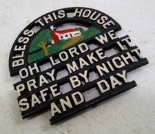 Vintage trivet/wall tile Bless This House Prayer Cast Iron MCM NICE!