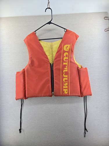Vtg Cut N Jump Water Ski Life Vest Jacket Orange Yellow Adult XL Talon Zipper