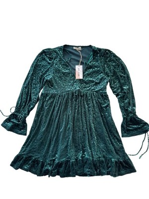 VICI Your Ex Is A Cheetah Dress L Forest Green Velvet Burnout Mini Babydoll NWT