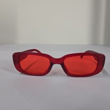 NEW Red Rectangular Sunglasses Fashion Retro Tinted Lens Eyewear