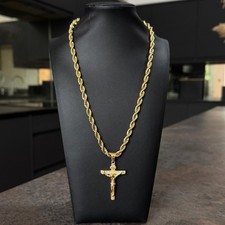 9ct Gold Rope Chain Necklace With Cross Pendant Mens Boys Teens Gold Filled