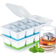 Large Silicone Ice Cube Tray With Lid Big Square Mould Whiskey Cocktail UK