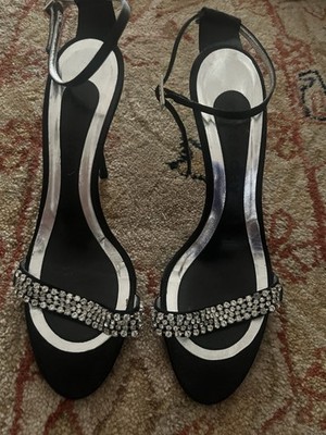 Elegant Givenchy Black & Silver Women s Strap Heels with Rhinestones Size 8