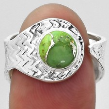 Adjustable Copper Green Turquoise 925 Sterling Silver Ring s.6.5 Jewelry R-1381