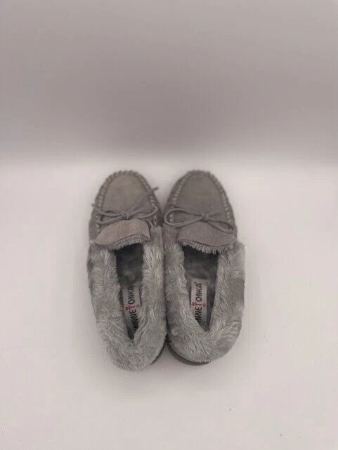 Minnetonka Camp Collar Moc 40783 Slippers Sz 6M Gray Slip On Faux Fur Lined - Image 3 of 4