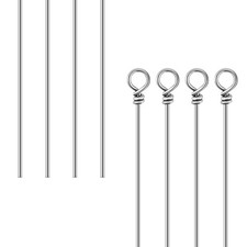 100 Pack Fishing Looped Spinner Shaft, Stainless Steel 0.7 160mm, Silver