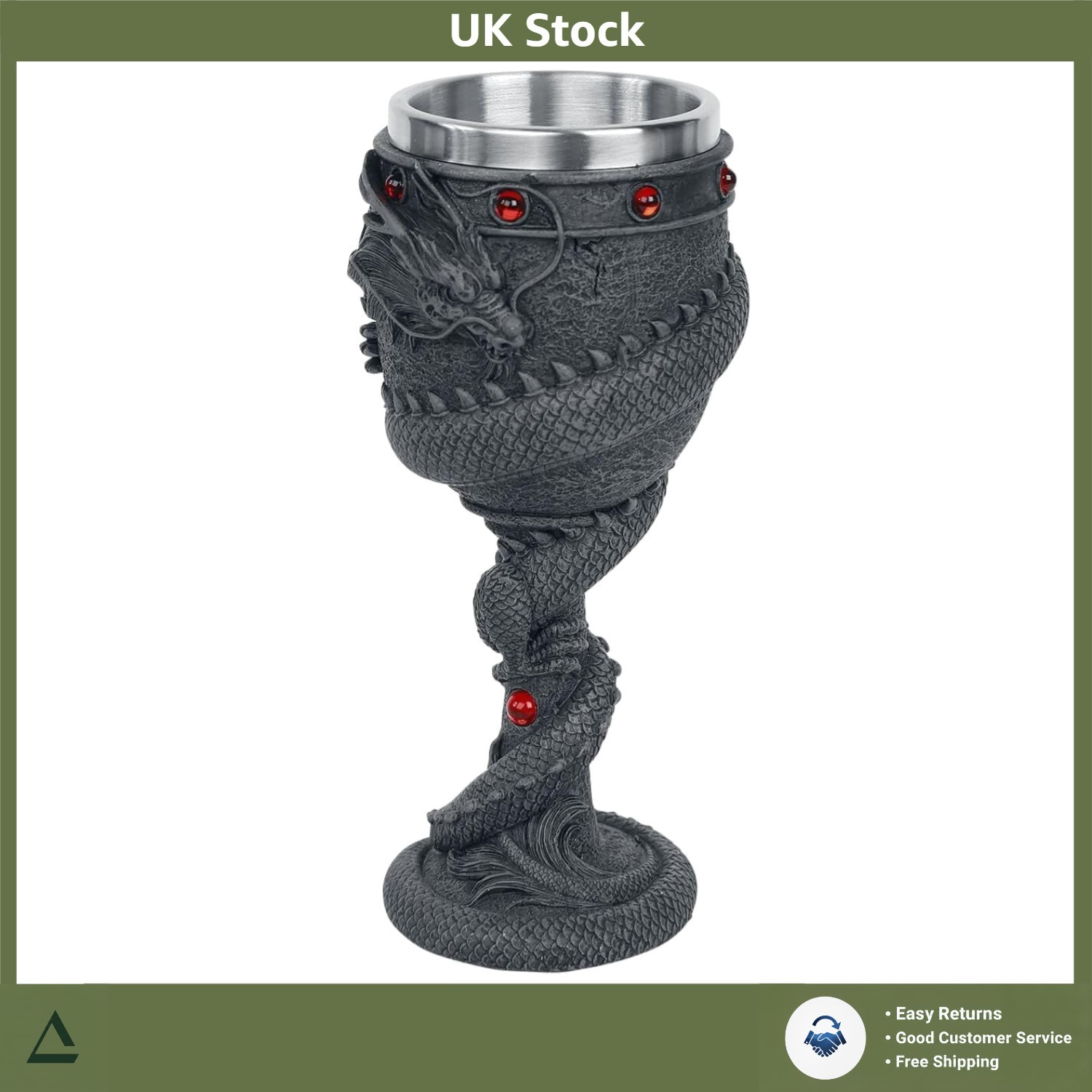Enchanting Dragon Coil Goblet Black Resin Hand-Painted Cup 20cm