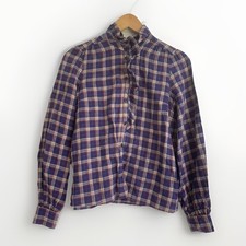 Sezane Women’s Linen Blend Check Button Up Shirt Blouse Size Uk 8 EUR 36