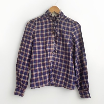 Sezane Damen Leinenmischung Kariert Knopfleiste Hemd Bluse Größe UK 8 EUR 36