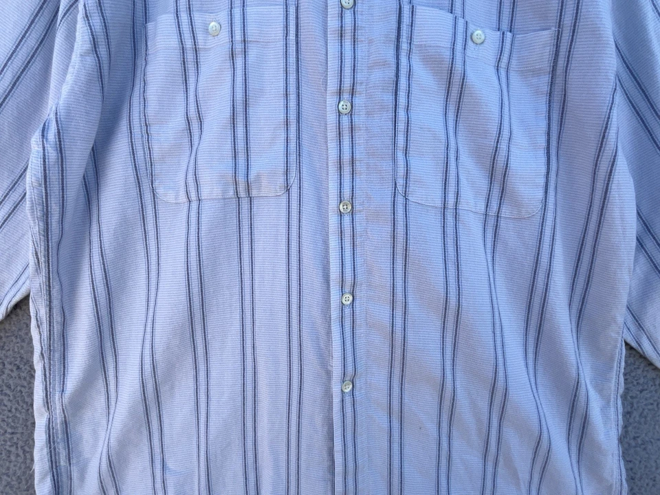 Camisa listrada de algodão branca manga longa Chereskin FOLIO tamanho 16-32/33 com botões - Imagem 4 de 4