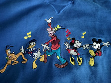 ROYAL Blue Disney Mickey  Friends Fleece Embroidered Sweatshirt Sz L. READ