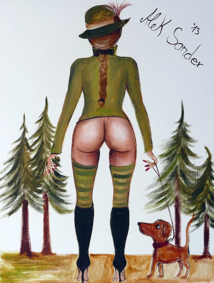 Alek SANDER, Theresia auf der Jagd mit Dackel aus 2013 - Mischtechnik - Bild 1 von 1