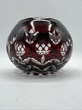 Godinger Votive Candle Holder Dynasty Ruby Red Cut to Clear Ball 3 in Vintage AC