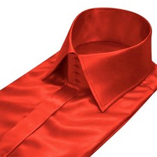Glossy Red Satin Men Nightclub Shirt Hidden Placket Edwardian High Spread Collar