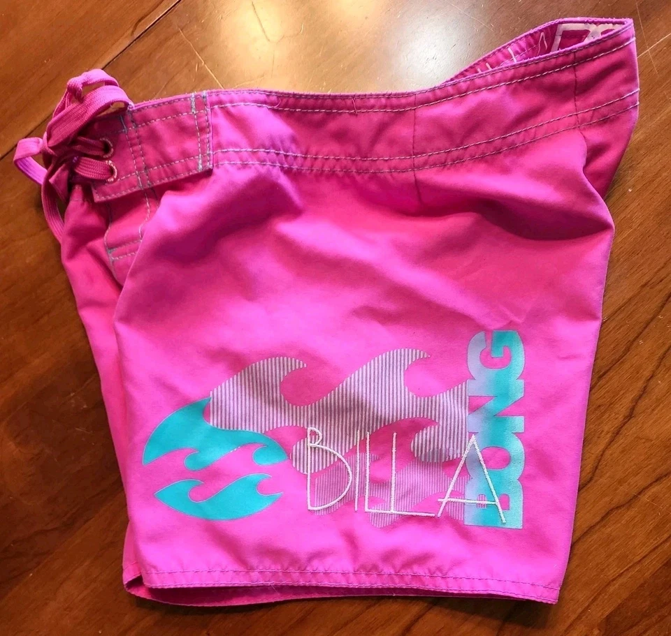 Pantalones Cortos de Natación Billabong Niñas Talla 12 Rosa Teal Logo con Bolsillo Foto 3 de 4