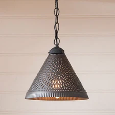 Irvin's Tinware Wellington Shade Primitive Country Pendant Light - 935CBK New!