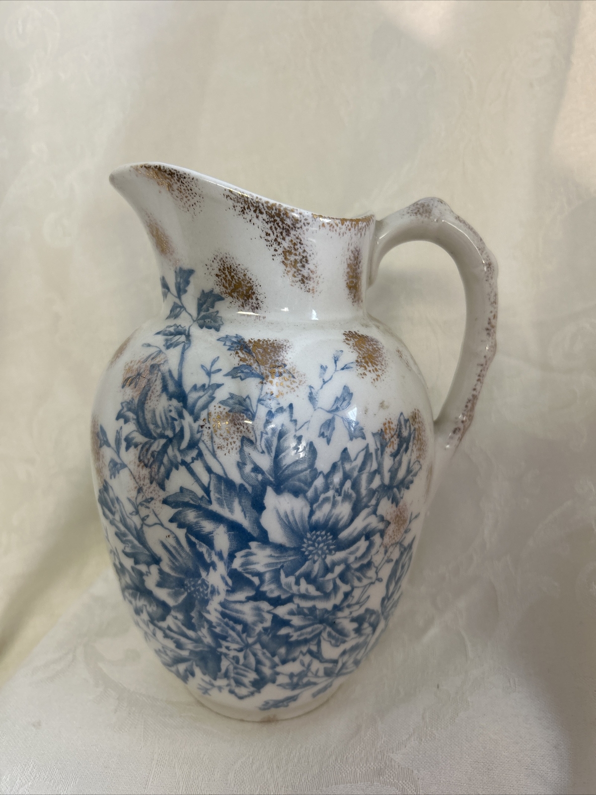 Adamantine Porcelain 7.5 in Pitcher - Blue Floral Design Gold Trim ...