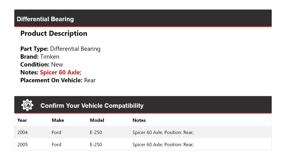 Rolamento diferencial traseiro Timken Ford E-250 2004-2005 - Imagem 2 de 4