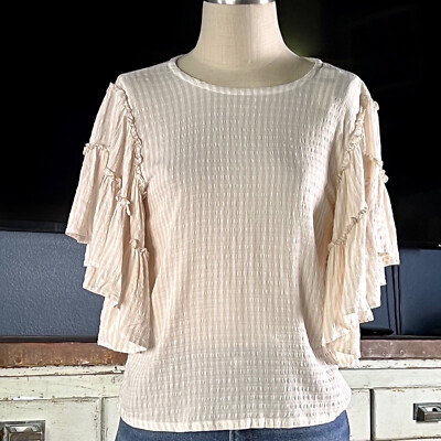 NWT New $88 Anthropologie Pilcro Sybil Striped Ruffled Sleeve Blouse Top XS