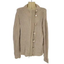 S MaxMara holt renfrew womens large tan heavy full zip button sweater jacket
