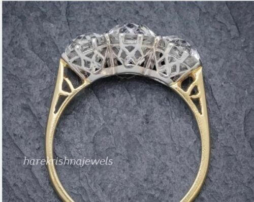 3CT Round Cut Lab Created Diamond Vintage Three-Stone Ring 14K 2-Tone Gold Over - Picture 5 of 7