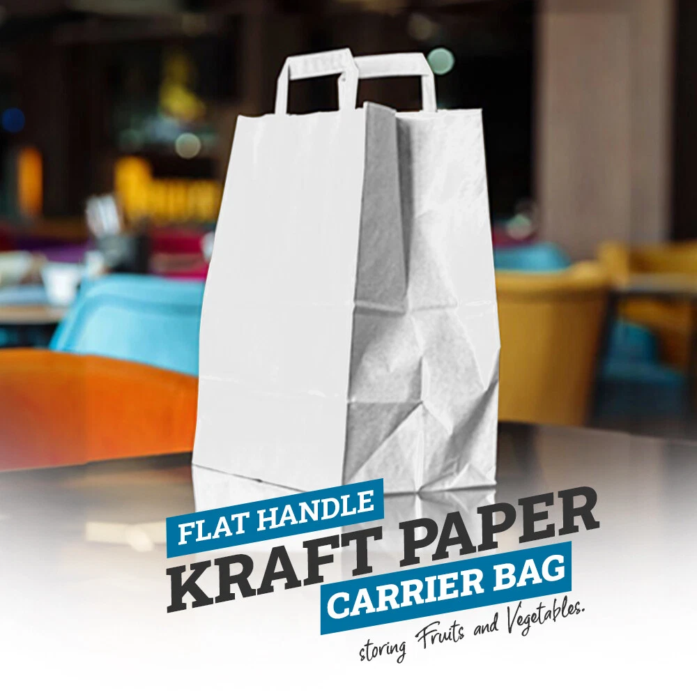 White paper carrier bags with flat handles sale
