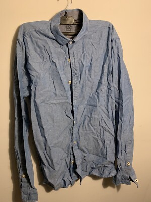 Cortigiani Original Design Mens Dress Shirt Blue Large