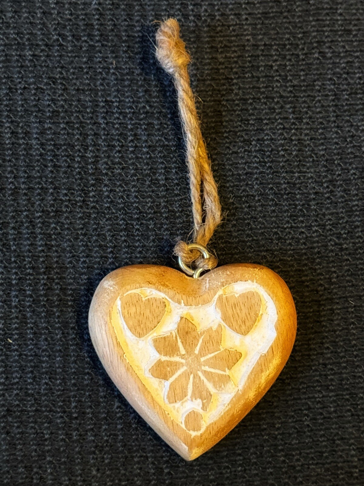 Floral Hand Carved Wooden Hanging Heart/Ornament 2 3/4”x2 3/4”x1/2” Very Unique