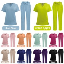 Women Medical Scrub Set Nursing Uniform V-Neck Straight Workware 2025 New Colors