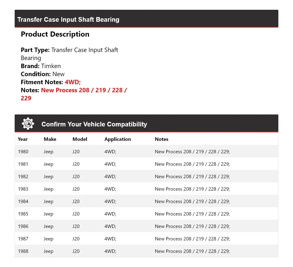 For 1980-1988 Jeep J20 4WD Transfer Case Input Shaft Bearing Timken 1981 1982 - Image 2 of 4