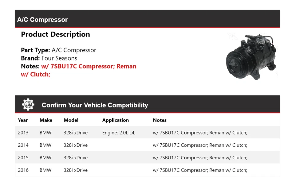 Compresor de aire acondicionado BMW 328i xDrive 2013-2016 4 estaciones 2014 2015 Foto 2 de 4