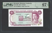 Bermuda 5 Dollars 1981 P29b N 000252 Uncirculated Grade 67 Top Pop