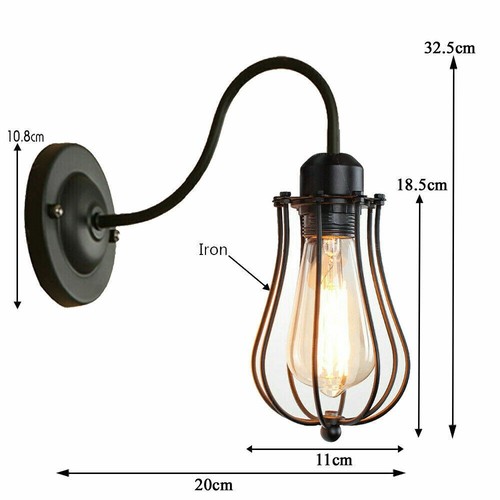 Retro Vintage Wandleuchte Industrielle Ballonform Wandlampe E27 Flur Schlafzimme - Afbeelding 12 van 12
