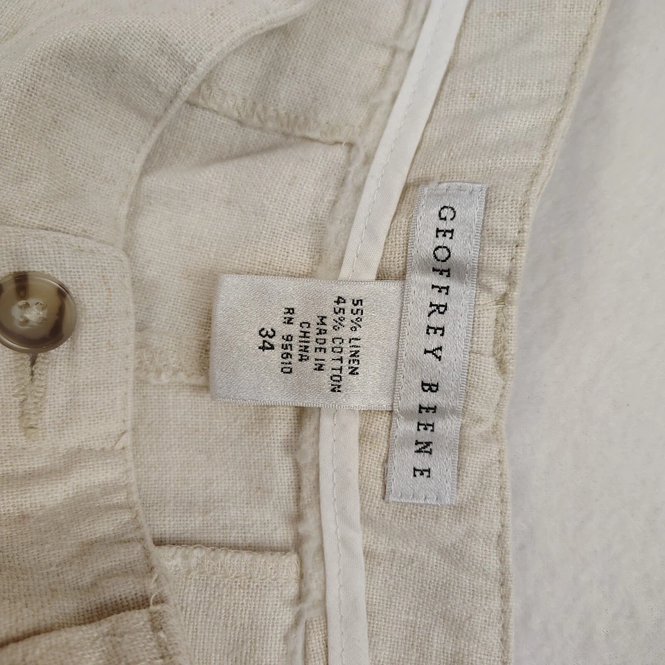 Pantalones Cortos Geoffrey Beene Para Hombre Talla 34 Blanco Lino Informales Verano Ligeros Foto 3 de 4