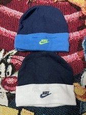 LOT OF 2 NIKE EMBROIDERED SPELLOUT CHECK SWOOSH BABY BEANIE HAT SZ 0-6 MONTHS