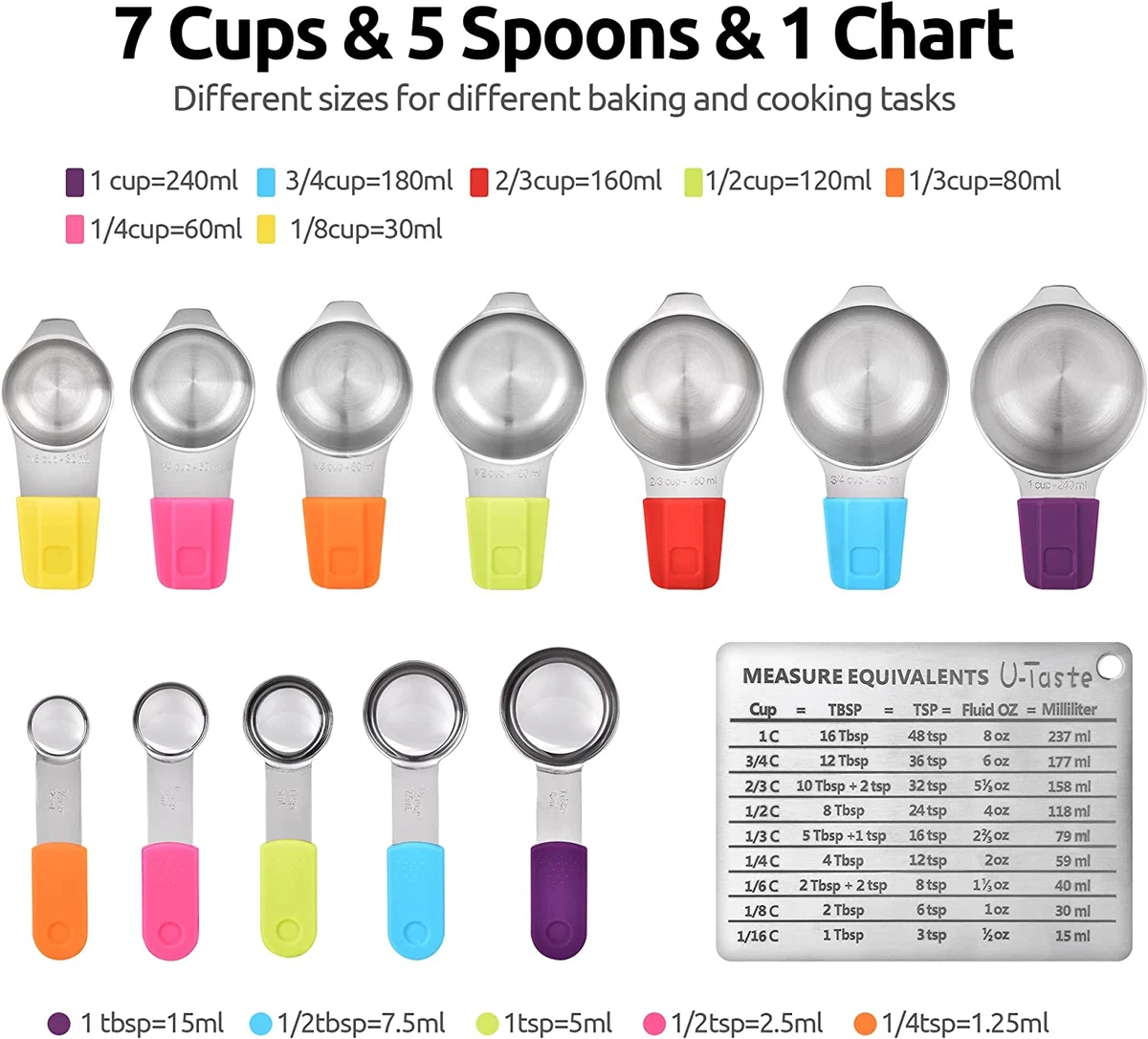 Measuring Cups, Magnetic Measuring Cups and Spoons Set of 13 in 18/8  Stainless