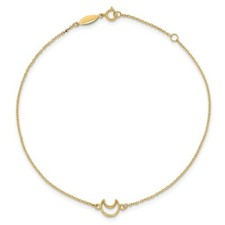 14K YELLOW GOLD ANKLET WITH MOON CHARM  ADJUSTABLE 9-10" INCH LENGTH