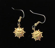 Sun Earrings Celestial 24 Karat Gold Plate Small Suns Smiling Faces Sun Shine