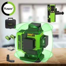 HUEPAR 360 Laser Level 16 Lines Green +2 Li-ion Batteries +Hard Carry +Detector