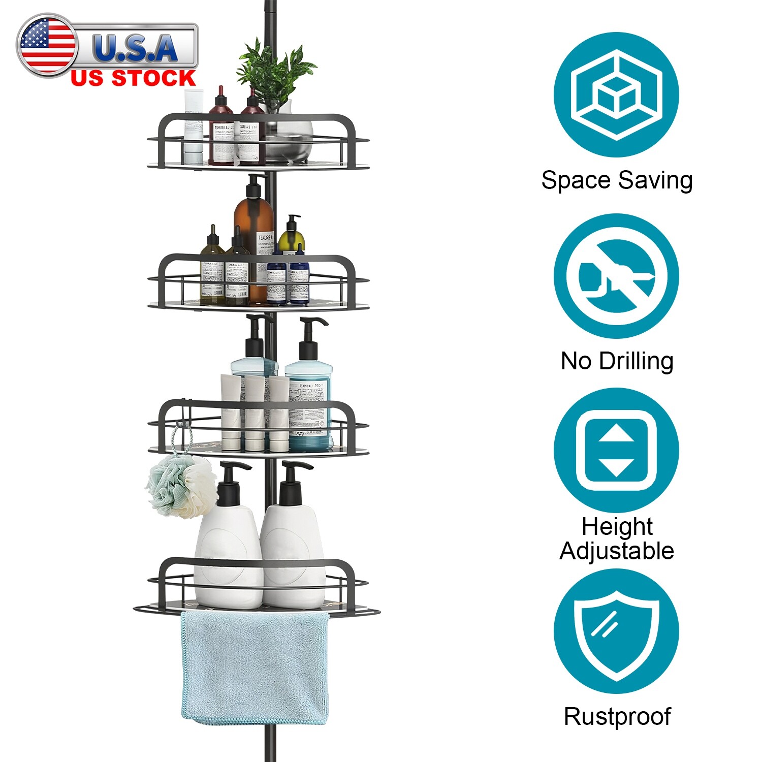 Rust-Resistant Corner Shower Caddy For Bathroom Durable Material Adjustable