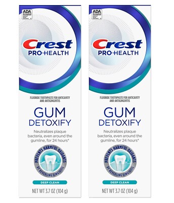 2 Pack CREST Pro-Health Gum Detoxify Toothpaste-Gentle Whitening 3.7 oz 08/2025+