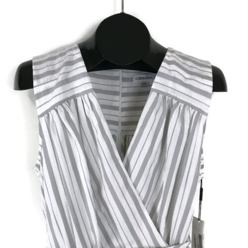 NUOVO Calvin Klein Maxi Abito Donna a Righe con Cintura Taglie Forti 14W Surplice Carriera - Foto 4 di 12