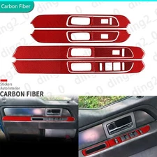 12Pcs Red Carbon Fiber Window Lift Switch Panel Cover For Ford F150 Raptor 09-14
