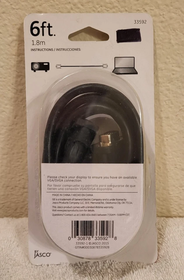 GE • 6 ft. • VGA/SVGA Video and Display Cable • Black • 33592 • New In Box!! - Image 2 of 2