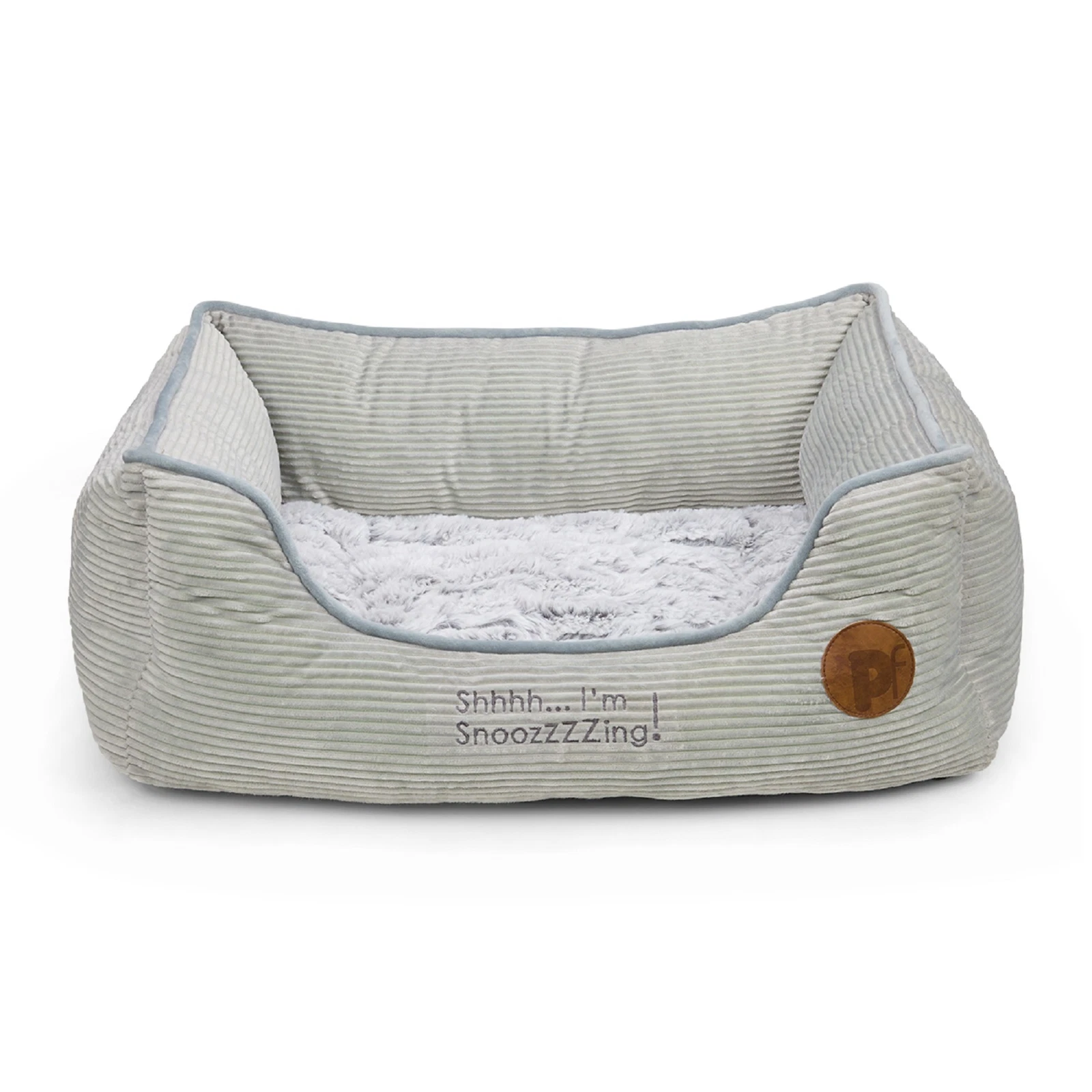 Pet Puppy Dog Grey Cord Square Bed Faux Fur Washable Cushion Petface