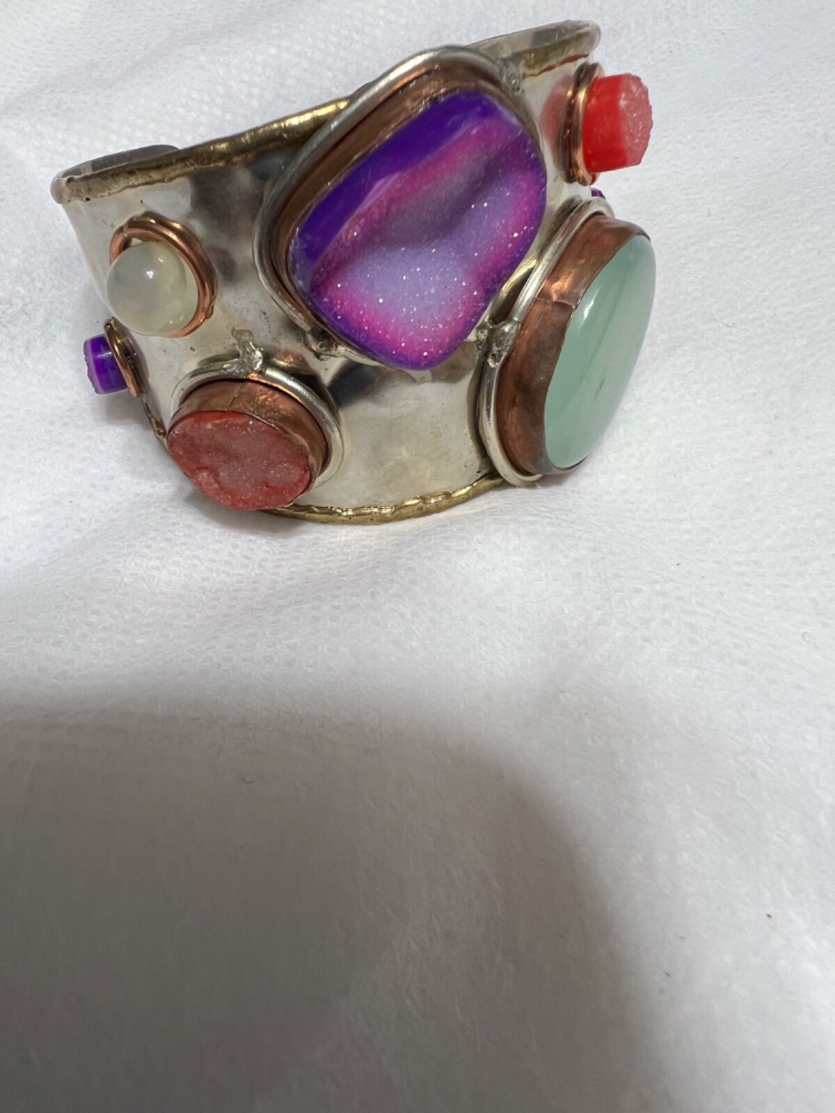 statement silver cuff bracelet with colorful ston… - image 3